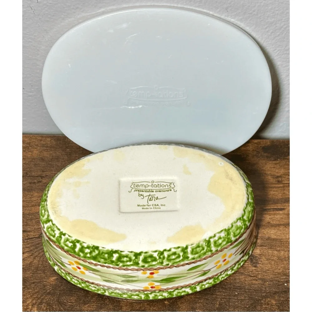 QVC Temp-tations by Tara Old World Green Oval Baker (7”) w/ lid